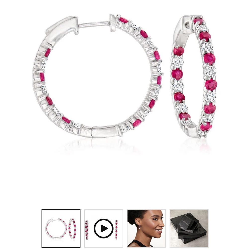 Ross-Simons earrings. Silver and pinkish Red Gemstone diamond and ruby